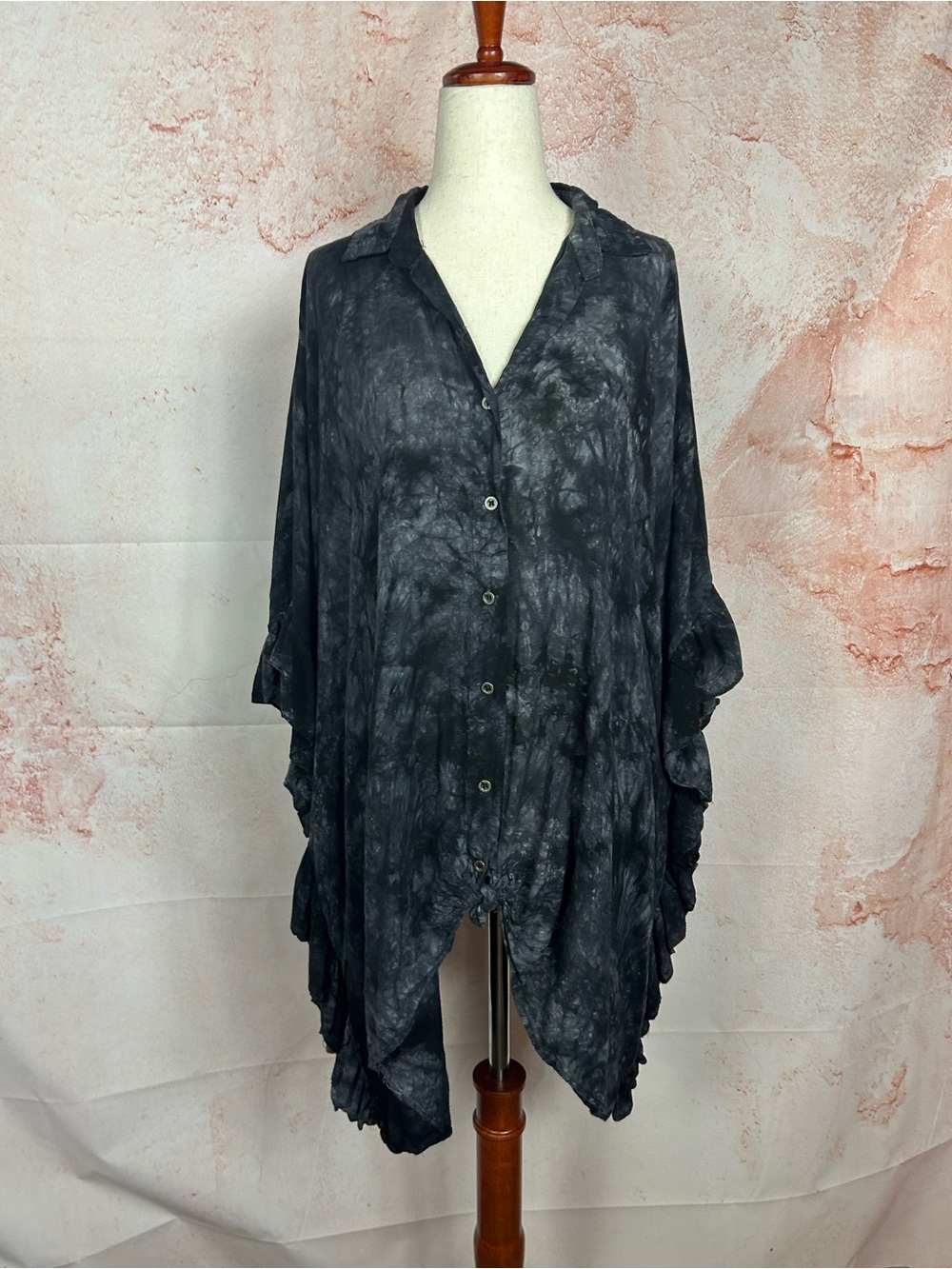 I LOVE JOAH ruffled oversized artsy tunic top size large ombre boho lagenlook